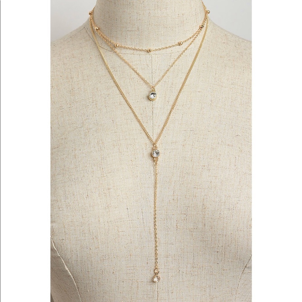 Gold Triple Stone Layer Necklace